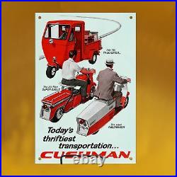 12x8 Vintage Cushman Red Car Man Cave Gas Service Station Enamel Porcelain Sign