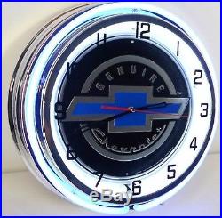18 Vintage CHEVROLET Sign Double Neon Wall Clock SS Camaro Pickup Truck Parts