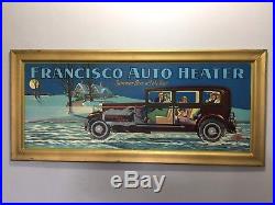 1920's FRANCISCO AUTO HEATER TIN ADVERTISING SIGN VINTAGE CAR GAS STATION
