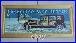 1920s FRANCISCO AUTO HEATER TIN ADVERTISING SIGN VINTAGE CAR SERVICE GAS STATION