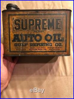 1920s Vintage GULF REFINING CO. SUPREME AUTO OIL Old Model T Car 1 Gallon Can