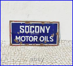 1920s Vintage Socony Motor Oils Advertising Enamel Sign Rare Automobile EB454
