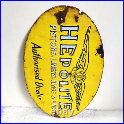 1930 Vintage Hepolite Double Sided Advertising Enamel Sign Rare Automobile EB190