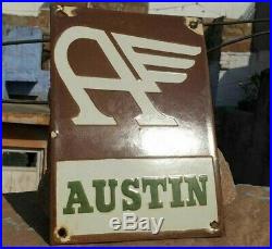 1930's Old Vintage Antique Rare Austin Car Embossed Porcelain Enamel Sign Board