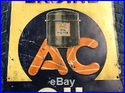 1935 AC OIL FILTERS Embossed Tin SIGN VINTAGE Gas Station Car ANTIQUE OLD & RARE