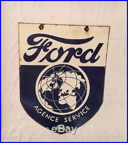 1940's Ford Agence Service Vintage Porcelain 2 Sided Enamel Sign