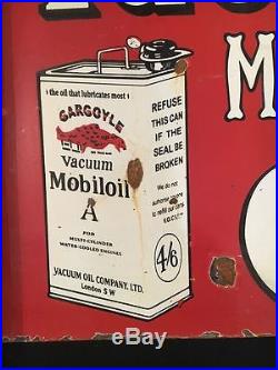 1940's Vacuum Motor Car Oils Vintage Porcelain 2 Sided Flange Enamel Sign
