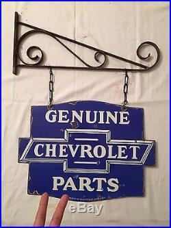 1940's Vintage Porcelain Chevrolet Genuine Parts 2 Sided Enamel Sign