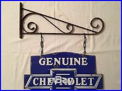 1940's Vintage Porcelain Chevrolet Genuine Parts 2 Sided Enamel Sign