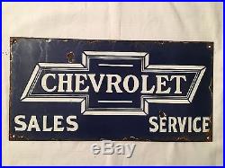 1940's Vintage Porcelain Chevrolet Sales Service Enamel Sign
