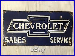 1940's Vintage Porcelain Chevrolet Sales -Service Enamel Sign