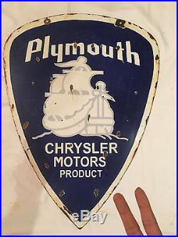 1940's Vintage Porcelain Chrysler Plymouth 2 Sided Enamel Sign