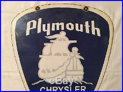 1940's Vintage Porcelain Chrysler Plymouth Motors Product 2 Sided Enamel Sign