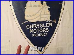 1940's Vintage Porcelain Chrysler Plymouth Motors Product 2 Sided Enamel Sign