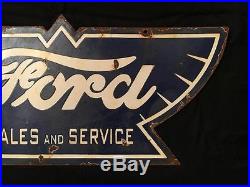 1940's Vintage Porcelain Ford Sales & Service 2 Sided Enamel Sign