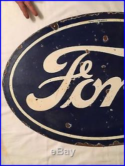 1940's Vintage Porcelain Ford Sales-Service Station 2 Sided Enamel Sign