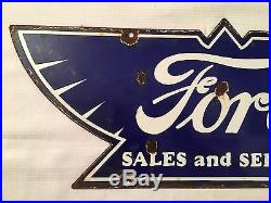 1940's Vintage Porcelain Ford Sales and Service Enamel Sign