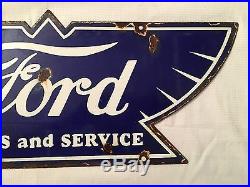 1940's Vintage Porcelain Ford Sales and Service Enamel Sign
