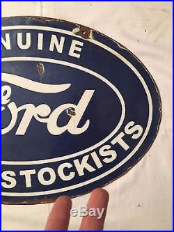 1940's Vintage Porcelain Ford Stockists 2 Sided Enamel Sign