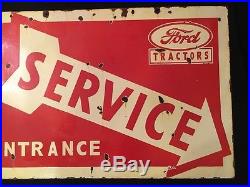 1940's Vintage Porcelain Ford Tractor Service Station Entrce 2 Sided Enamel Sign