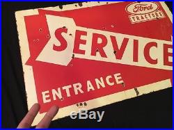 1940's Vintage Porcelain Ford Tractor Service Station Entrce 2 Sided Enamel Sign
