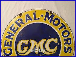 1940's Vintage Porcelain GMC Genaral Motors Trucks 2 Sided Enamel Sign
