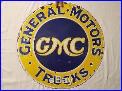 1940's Vintage Porcelain GMC Genaral Motors Trucks 2 Sided Enamel Sign