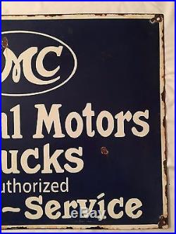 1940's Vintage Porcelain GMC Genaral Motors Trucks Sales Service Enamel Sign