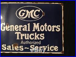 1940's Vintage Porcelain GMC Motors & Trucks Sales Service Enamel sign