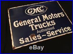 1940's Vintage Porcelain GMC Motors & Trucks Sales Service Enamel sign