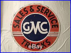 1940's Vintage Porcelain GMC Sales & Service Trucks 2 Sided Enamel Sign