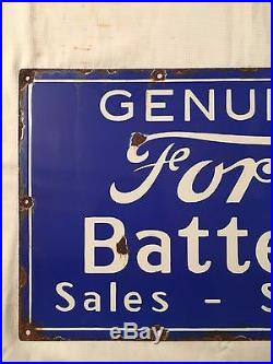 1940's Vintage Porcelain Genuine Ford Battery Sales Service Enamel Sign