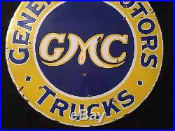 1940's Vintage Porcelain Gmc Trucks 2 Sided Enamel Sign