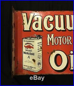 1940's Vintage Porcelain Mobil Oil Vacuum Motor Car Oils 2 Sided Enamel Sign