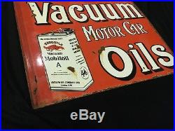 1940's Vintage Porcelain Mobil Oil Vacuum Motor Car Oils 2 Sided Enamel Sign