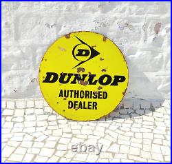 1940s Vintage Dunlop Advertising Double Sided Enamel Sign Board Automobile EB150