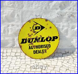 1940s Vintage Dunlop Advertising Double Sided Enamel Sign Board Automobile EB150
