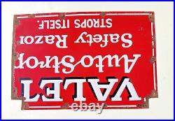 1940s Vintage Valet Auto Strop Safety Razor Advertising Enamel Sign Board EB182