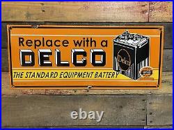 1949 Vintage Delco Porcelain Sign Gas & Oil Veribrite United Motors Battery Auto