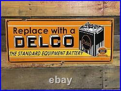 1949 Vintage Delco Porcelain Sign Gas & Oil Veribrite United Motors Battery Auto