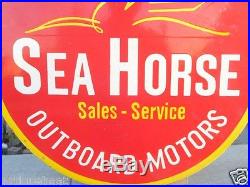 1950 Vintage Old Johnson Sea Horse Outboard Motor Ad Porcelain Enamel Sign Board