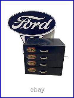 1950's Vintage Ford Autolite Parts Cabinet Dealership Fomoco Original Rotunda