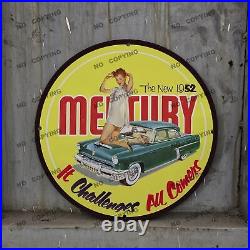 1952 Vintage Yellow Car Gas Oil Service Pinup Mancave Garage Bar Porcelain Sign