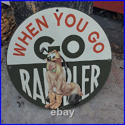 1959 Vintage OLD When You Go Rambler Automobile RARE Porcelain Enamel Sign