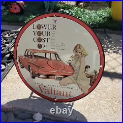 1960 Vintage Chrysler Valiant Automobile Porcelain Enamel Sign