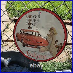 1960 Vintage Chrysler Valiant Automobile Porcelain Enamel Sign