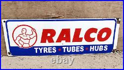 1960s Vintage Ralco Tyre Tube Hub Enamel Sign Automobile Advertising Collectible