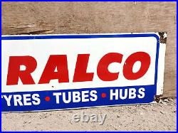 1960s Vintage Ralco Tyre Tube Hub Enamel Sign Automobile Advertising Collectible