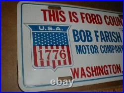 1976 Bob Farish Ford Motor Washington NC vtg old Dealer metal license plate tag