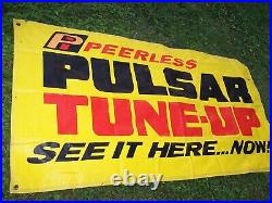 (2) Large Vintage Peerless Auto Shop Advertising Car Tune-up Vinyl Banners Signs